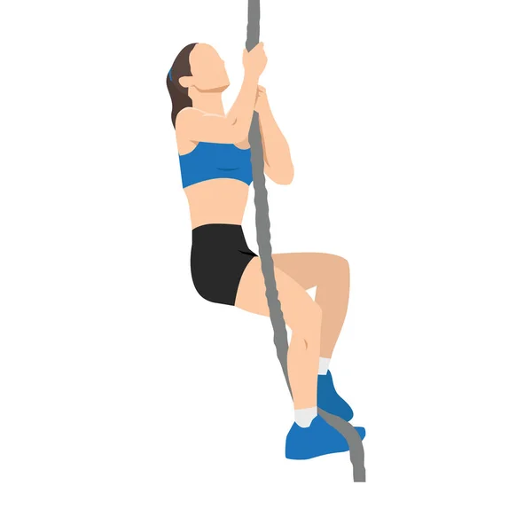 stock vector Woman doing rope climbing exercise for sport and endurance. Flat vector illustration isolated on white background