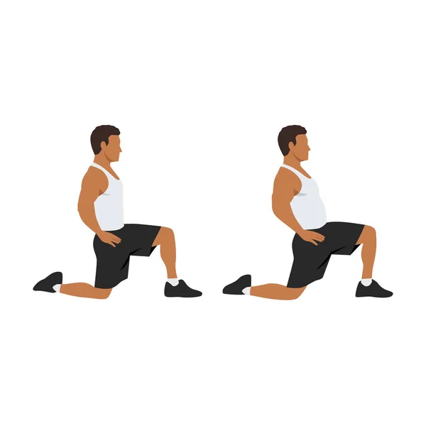 腰の屈曲ストレッチ運動をする男 白い背景に隔離されたフラットベクトルイラスト — ストックベクタ