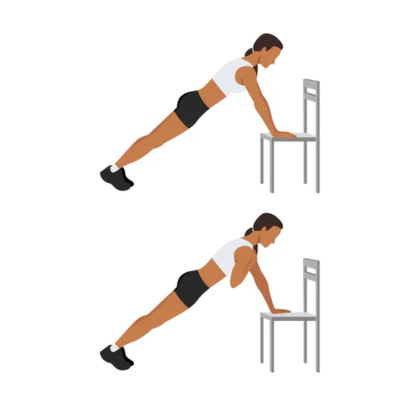 做斜角板肩拍运动的妇女 白色背景上孤立的平面矢量图解 分层向量 腹部运动 — 图库矢量图片