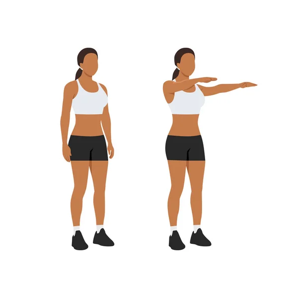 Femme Faisant Double Bras Avant Soulève Exercice Illustration Vectorielle Plate — Image vectorielle