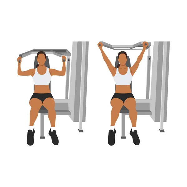 Femme Faisant Exercice Presse Épaule Sur Exercice Machine Poids Illustration — Image vectorielle