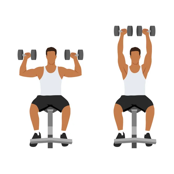 Man Doing Seated Dumbbell Overhead Shoulder Press Top Body Workout — Stock Vector