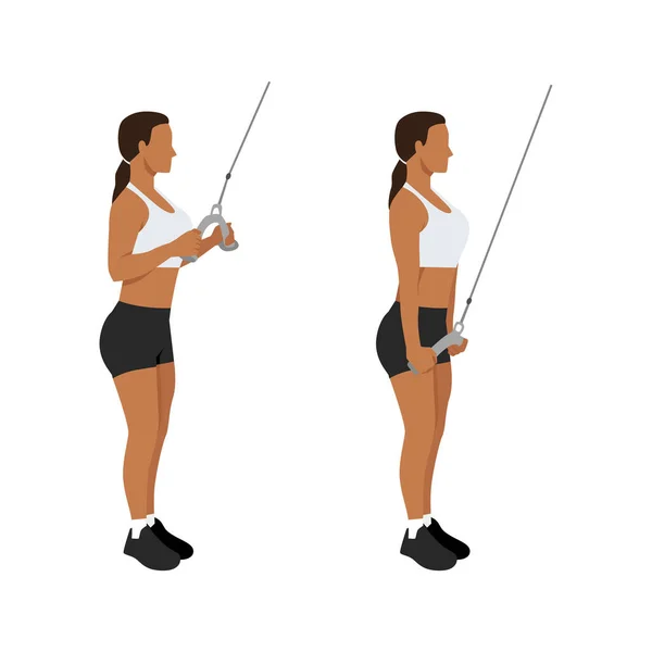 Femme Faisant Câble Câble Tricep Tirer Vers Bas Pousser Exercice — Image vectorielle