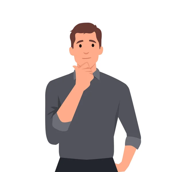 Young Business Man Making Thinking Gesture Stroking Scratching Chin Thoughtfully — Stock Vector
