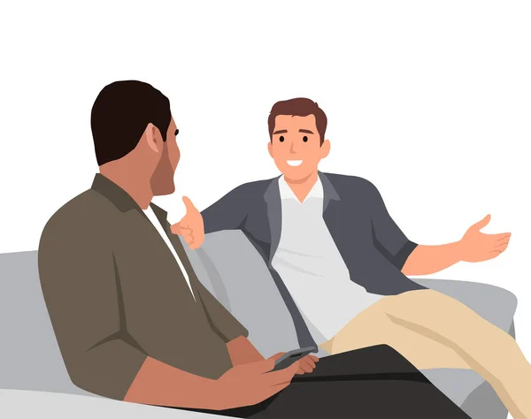 Two People Discussing Business Investment Sofa Flat Vector Illustration Isolated — Stock Vector