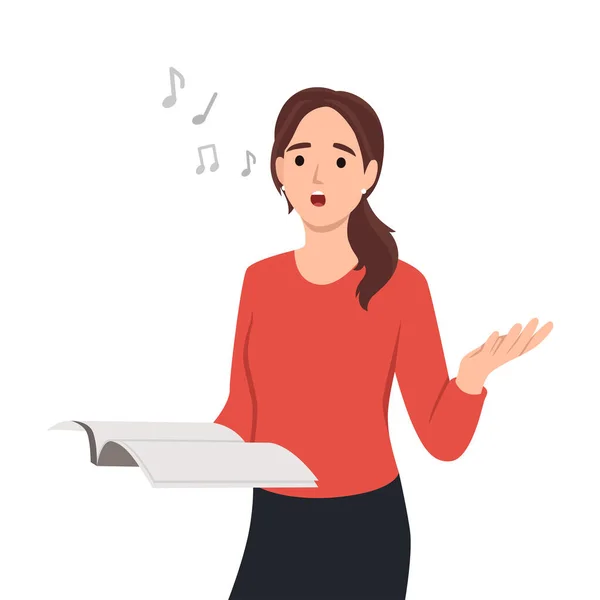 stock vector Illustration Featuring a Female Music Tutor Holding a Song Book. Flat vector illustration isolated on white background