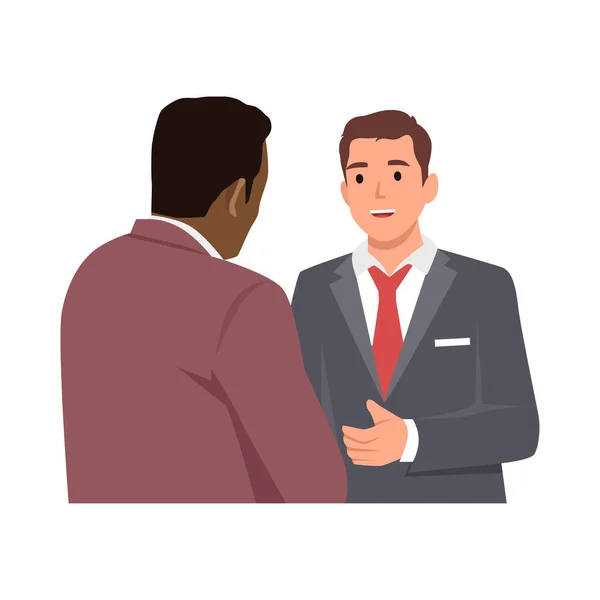 Two Men Talking Business Multi Racial Character Flat Vector Illustration — Stock Vector