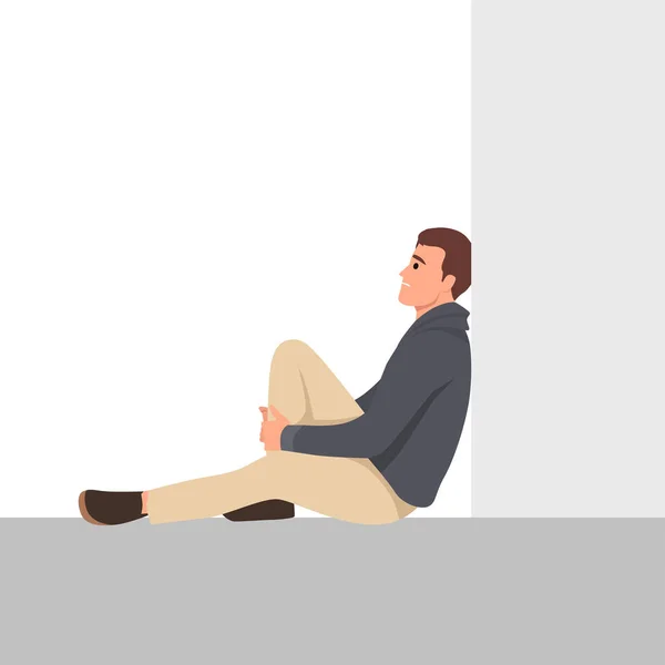 Joven Deprimido Personaje Masculino Sentado Suelo Pensar Futuro Ilustración Vectorial — Vector de stock