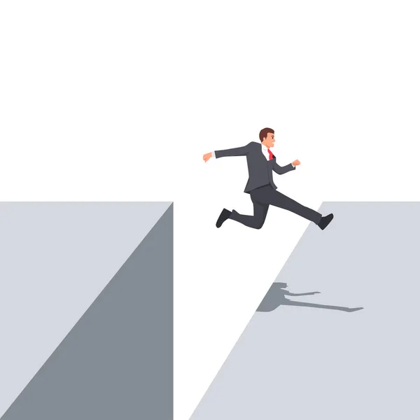 Businessman Jump Gap Rocks Employee Running Jump One Cliff Another — Stock Vector