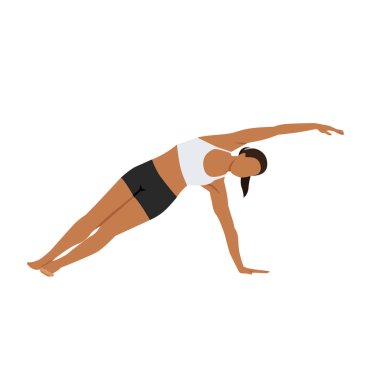 Yan esneme egzersizi yapan bir kadın. Düz vektör çizimi beyaz arkaplanda izole edildi