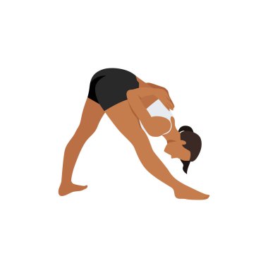 Woman doing intense side stretch pose parsvottanasana exercise. Flat vector illustration isolated on white background clipart