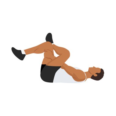 İğnenin Gözü pozu ya da Sucirandhrasana egzersizi yapan adam. Düz vektör çizimi beyaz arkaplanda izole edildi