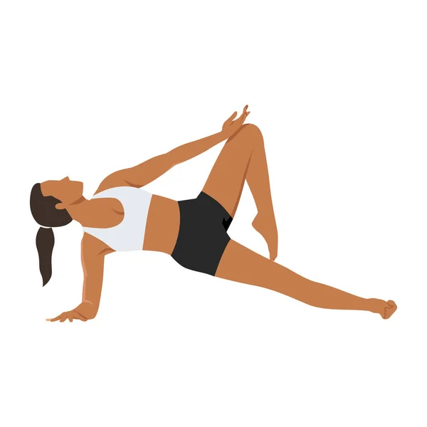 Woman Doing Side Plank Tree Legs Exercise Flat Vector Illustration — Stock Vector