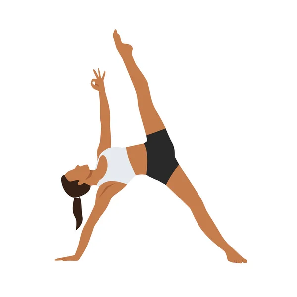 Woman Doing Side Plank Leg Lift Exercise Flat Vector Illustration — Stock Vector