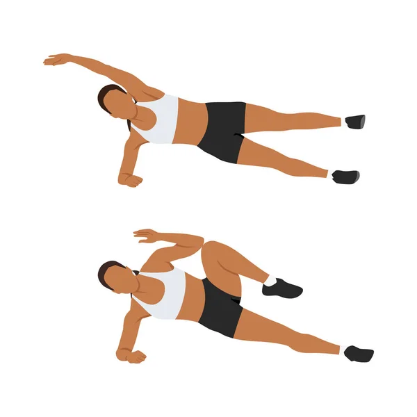 Vrouw Doet Side Plank Crunches Oefening Vlakke Vector Illustratie Geïsoleerd — Stockvector