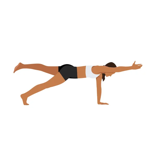 Donna Che Plank Pose One Arm Leg Lift Bella Ragazza — Vettoriale Stock