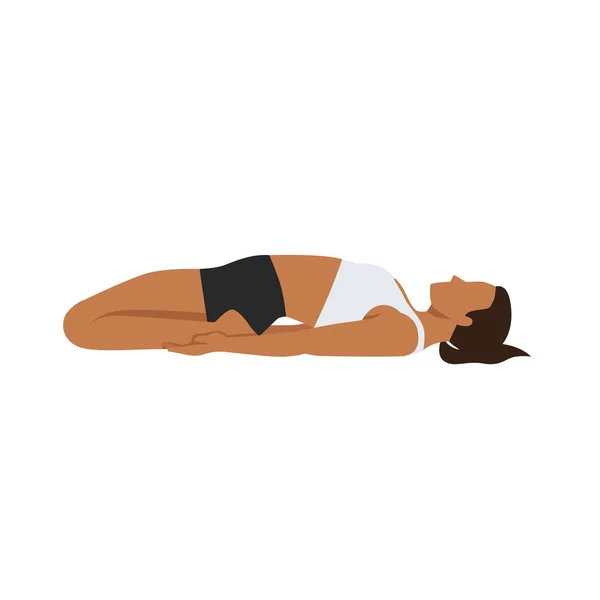 Donna Che Yoga Sdraiato Esercizio Eroe Reclinabile Supta Virasana Posa — Vettoriale Stock