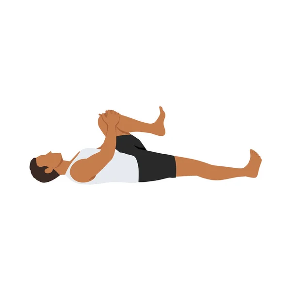 Homme Qui Fait Pawanmuktasana Half Wind Release Pose Exercice Illustration — Image vectorielle