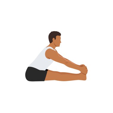 Personel Eli Koca Ayak Parmağı Poz I 'e Yapıyor. Padangustha Dandasana I 'i uygula. Düz vektör çizimi beyaz arkaplanda izole edildi