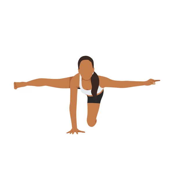 Femme Faisant Awkward Airplane Balance Pose Pratiquez Pose Maladroite Équilibre — Image vectorielle