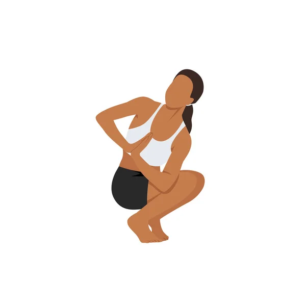 Γυναίκα Κάνει Twisted Toestand Squat Pose Όμορφη Κοπέλα Πρακτική Twisted — Διανυσματικό Αρχείο
