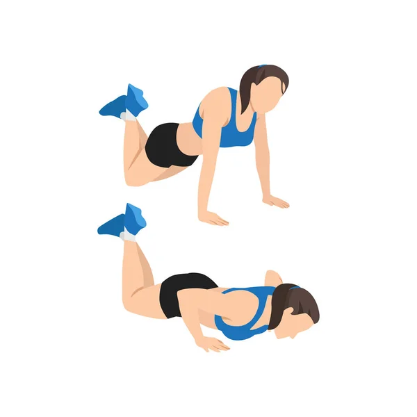 做改良膝盖骨俯卧撑运动的妇女 白色背景上孤立的平面矢量图解 锻炼的性质 — 图库矢量图片