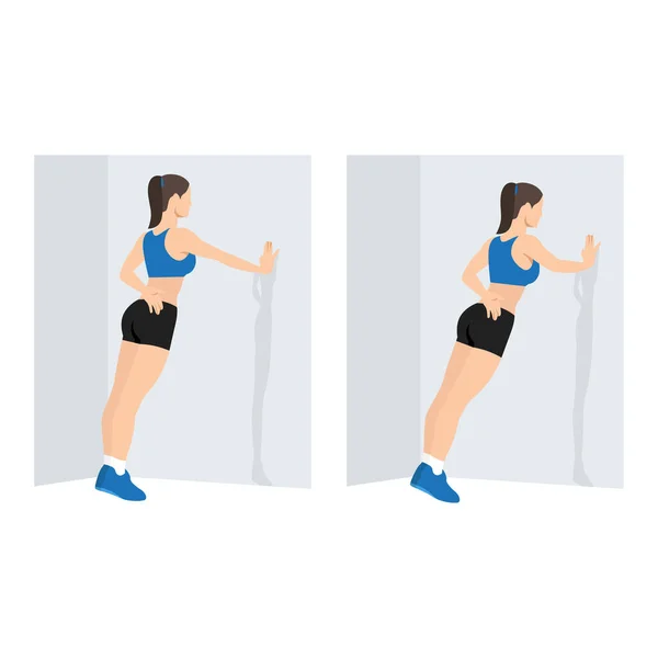 Woman Doing Single Arm Wall Push Exercise Flat Vector Illustration — Stock Vector