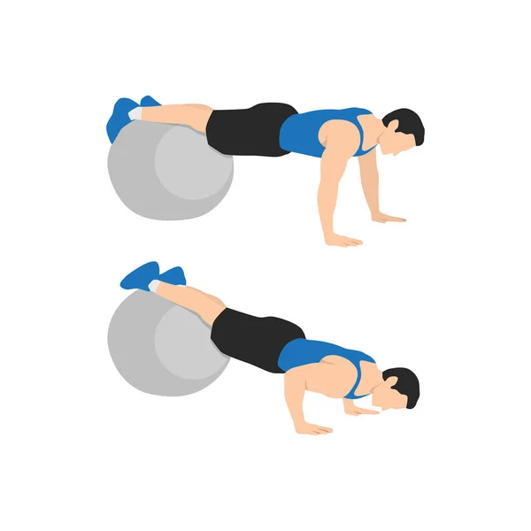 Man Doing Stability Swiss Ball Push Exercise Flat Vector Illustration — Stock Vector