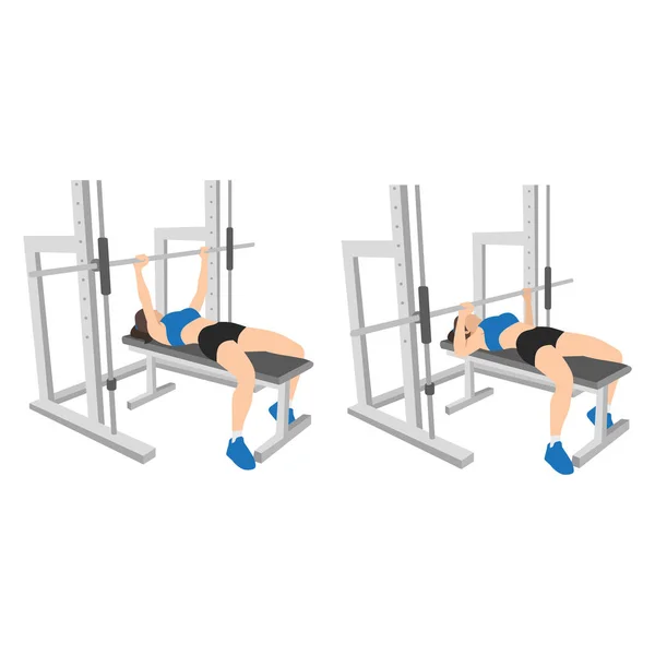 Woman Doing Smith Machine Barbell Bench Press Flat Vector Illustration — Stock Vector