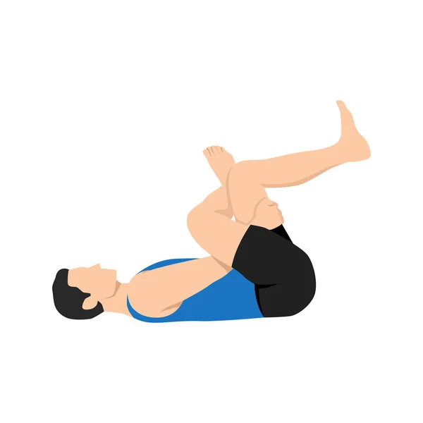 Uomo Che Esercizio Stretching Figura Quattro Illustrazione Vettoriale Piatta Isolata — Vettoriale Stock