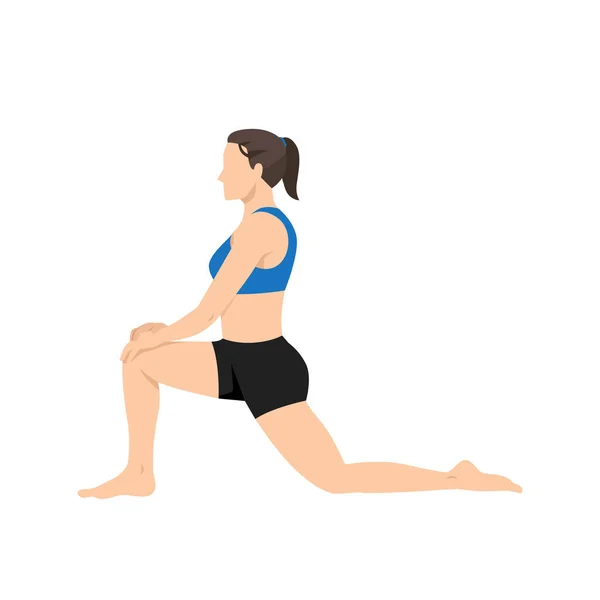 Frau Anjaneyasana Oder Niedriger Longe Yoga Pose Vektorillustration Trendigen Stil — Stockvektor