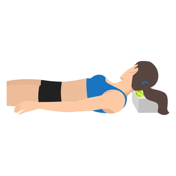 Mulher Fazendo Massagem Pescoço Com Exercício Bola Ilustração Vetorial Plana —  Vetores de Stock
