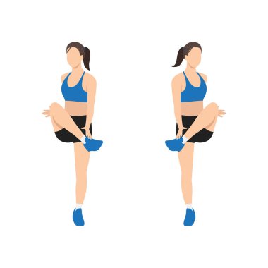 Parmak ucuyla bacak egzersizi yapan bir kadın. Düz vektör çizimi beyaz arkaplanda izole edildi