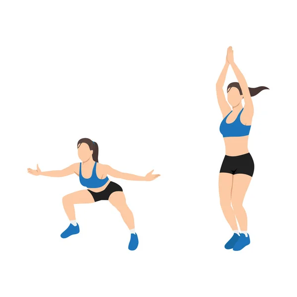 Woman Doing Out Jack Exercise Flat Vector Illustration Isolated White — Stock Vector