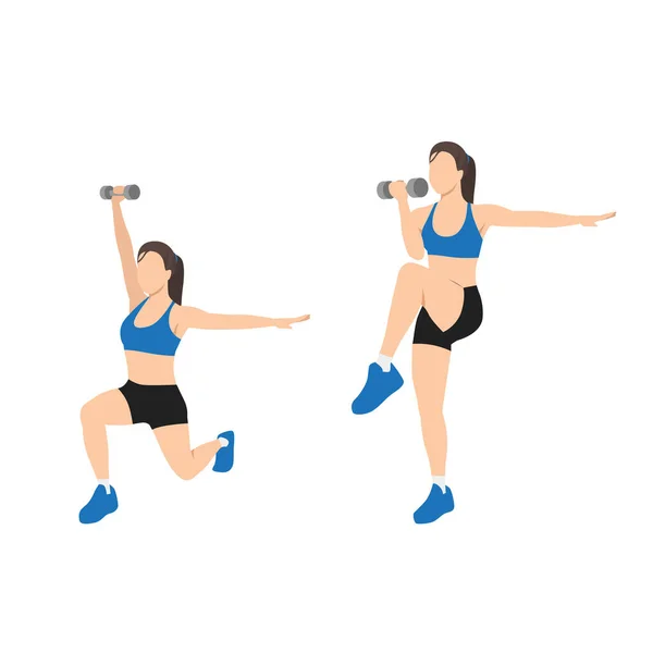 Femme Faisant Core Control Exercice Fente Arrière Illustration Vectorielle Plate — Image vectorielle