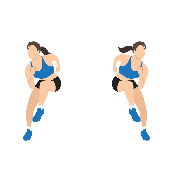Woman Doing Heisman Shuffle Side Side Ice Skater Jumps Exercise — Stock Vector
