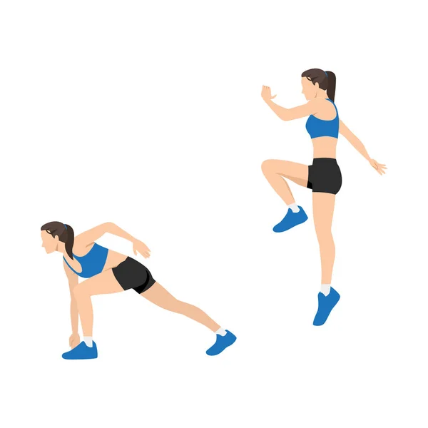 做跳跃运动的女人开始运动 白色背景上孤立的平面矢量图解 — 图库矢量图片