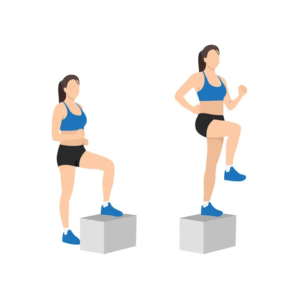 Femme Faisant Accélérez Avec Exercice Levage Genou Illustration Vectorielle Plate — Image vectorielle
