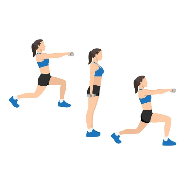 Femme Faisant Alternativement Exercice Élévation Frontale Fente Illustration Vectorielle Plate — Image vectorielle