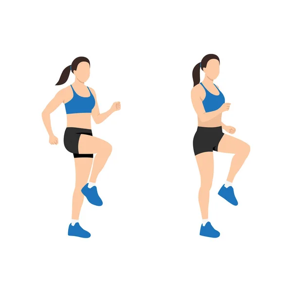 Γυναίκα Κάνει Τρέξιμο Στη Θέση Άσκησης Επίπεδη Διανυσματική Απεικόνιση Απομονωμένη — Διανυσματικό Αρχείο