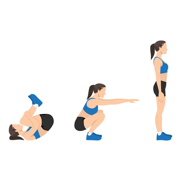 Femme Faisant Exercice Squat Illustration Vectorielle Plate Isolée Sur Fond — Image vectorielle