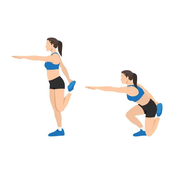 Woman Doing Shrimp Squat Exercise Flat Vector Illustration Isolated White — Stock Vector