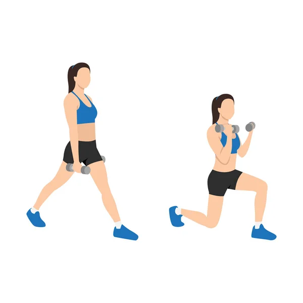 Vrouw Doet Split Squat Curl Oefening Vlakke Vector Illustratie Geïsoleerd — Stockvector