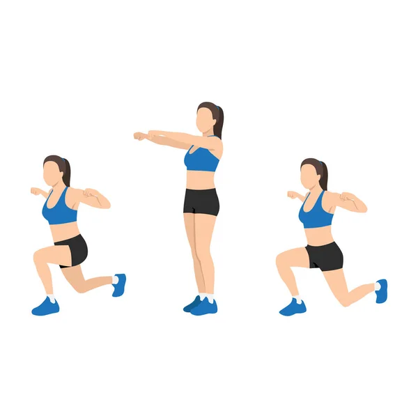 Femme Faisant Épaule Serrer Exercice Fente Inversée Illustration Vectorielle Plate — Image vectorielle