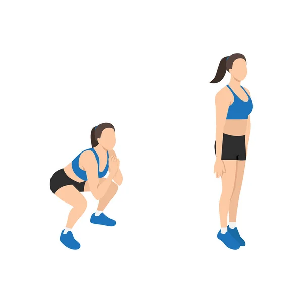 Woman Doing Squat Jacks Exercise Flat Vector Illustration Isolated White — Stock Vector