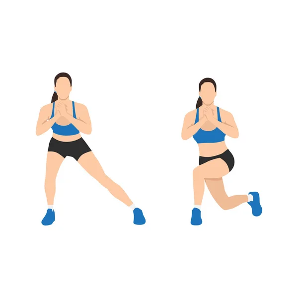 Woman Doing Side Lunge Curtsy Lunge Exercise Flat Vector Illustration — Stock Vector