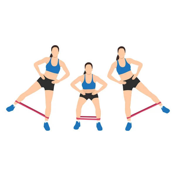 Woman Doing Resistance Band Squat Leg Abduction Exercise Flat Vector — Stock Vector