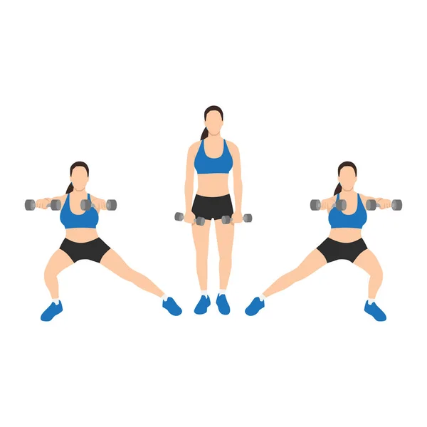 Woman Doing Side Lunge Front Raise Exercise Flat Vector Illustration — Stock Vector