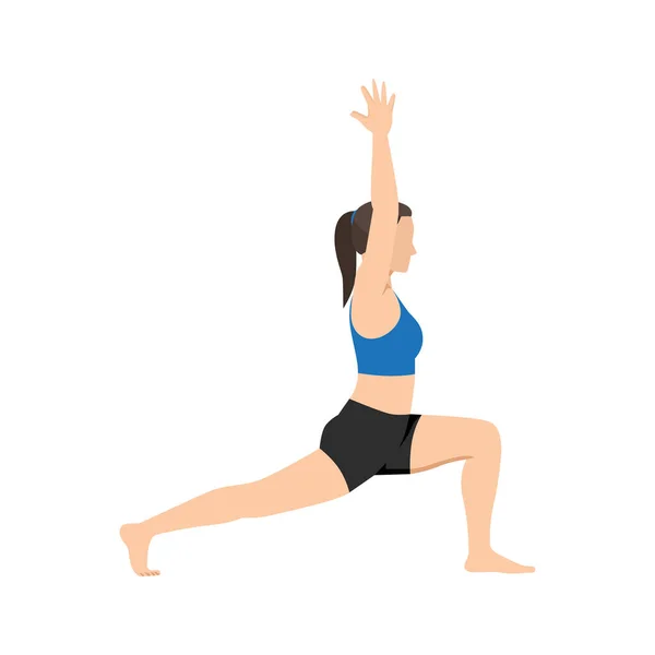 Γυναίκα Κάνει Crescent Lunge Θέτουν Anjaneyasana Άσκηση Επίπεδη Διανυσματική Απεικόνιση — Διανυσματικό Αρχείο