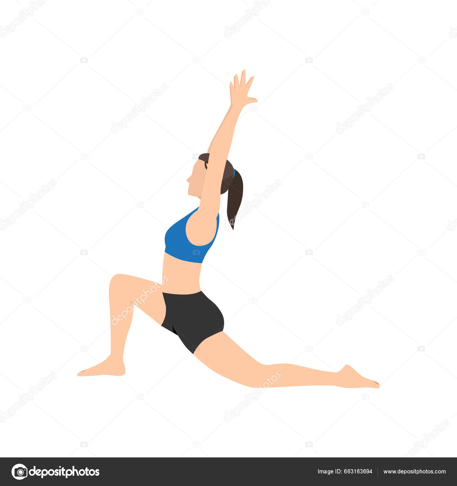 Woman Doing Low Lunge Pose Anjaneyasana Exercise Flat Vector